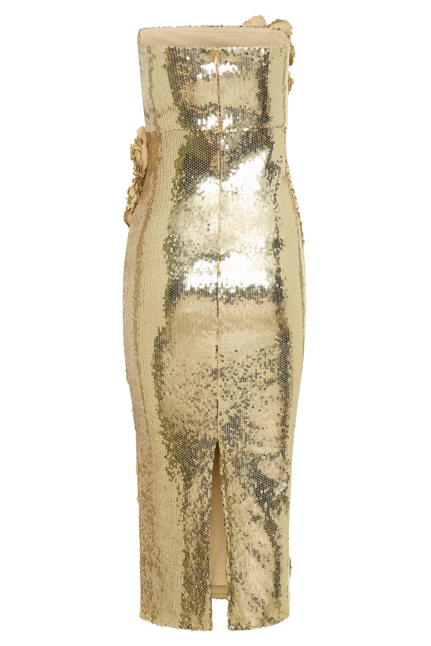 Cassia Strapless Sequin Rose Midi Dress - Gold #11