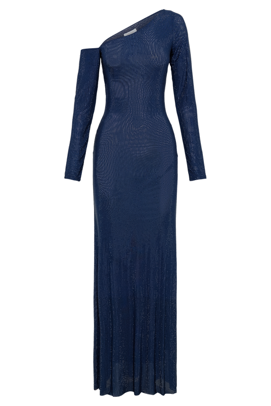 Marcia Diamante Long Sleeve Maxi Dress - Navy