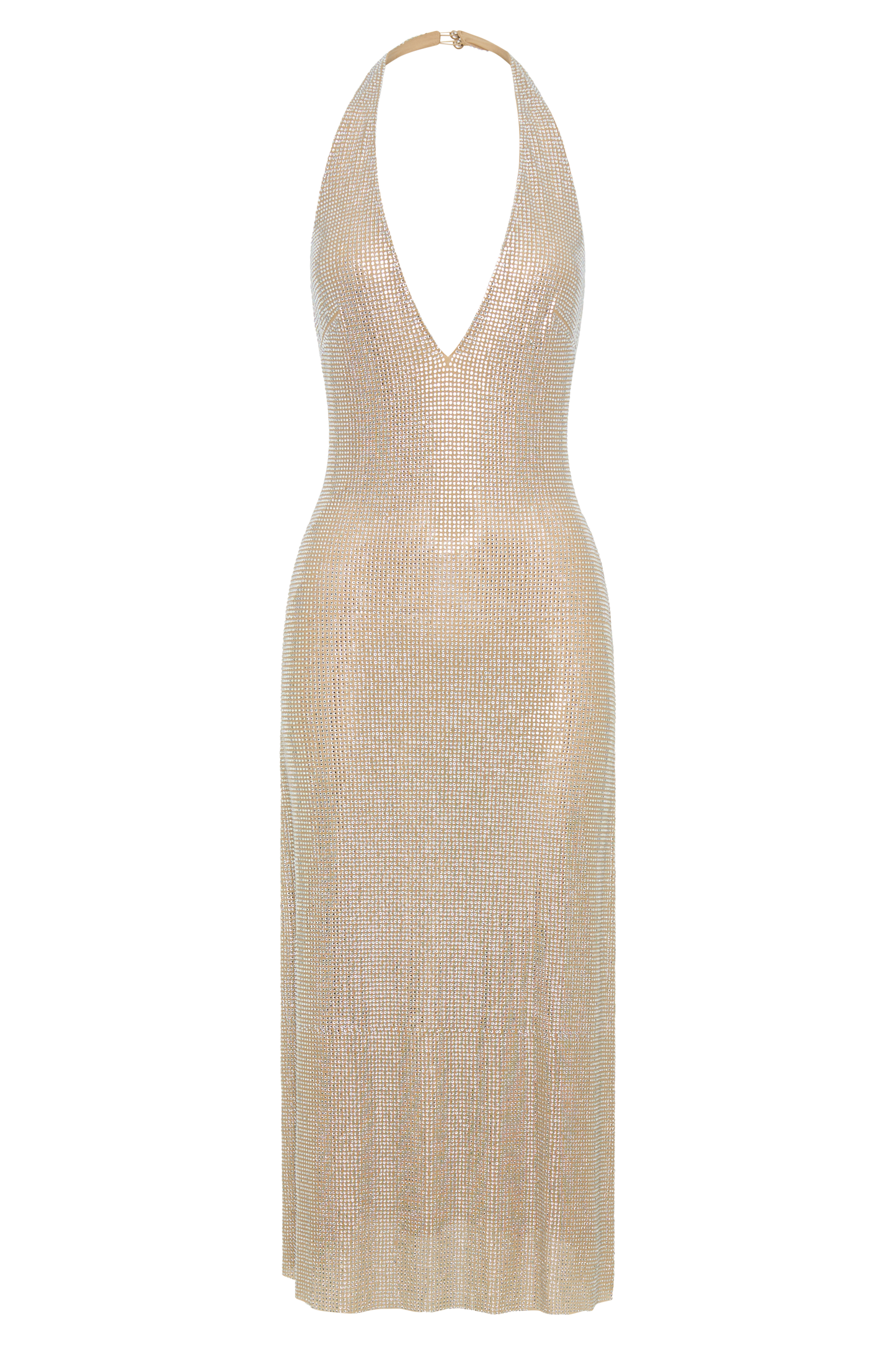 Genie Diamante Halter Midi Dress - Nude