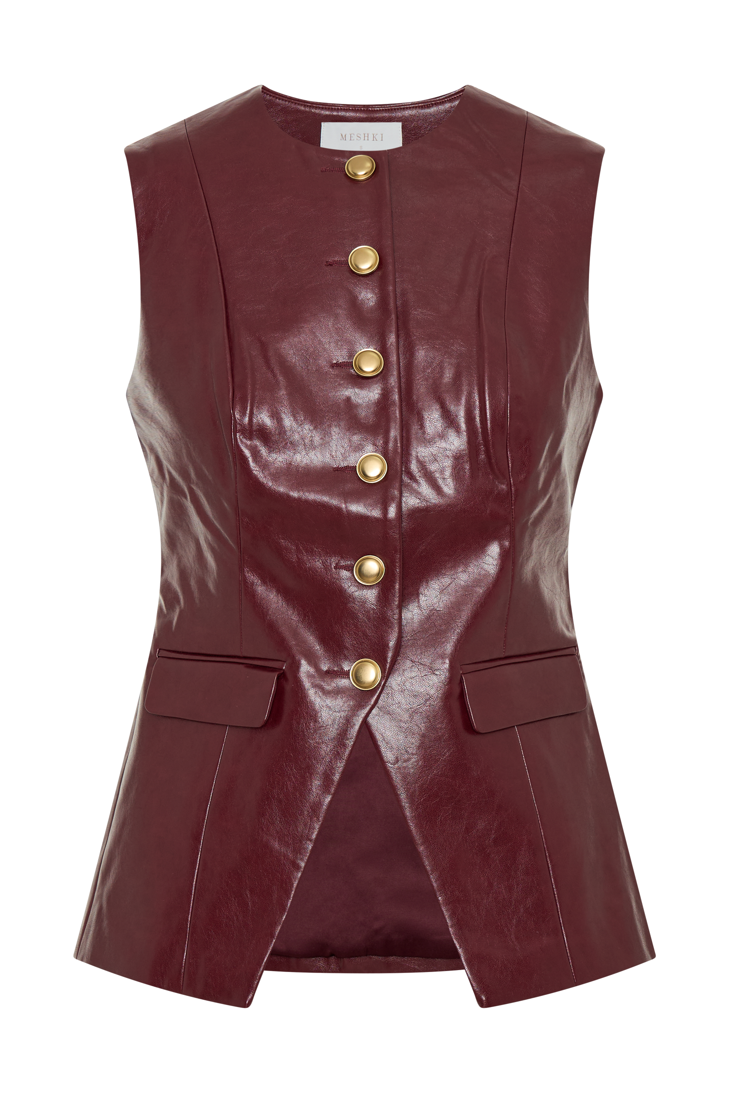 Coralia Faux Leather Sleeveless Vest - Cherry Red #11
