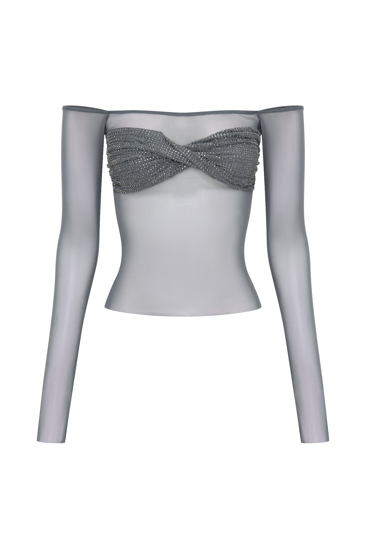 Garcelle Diamante Off Shoulder Top - Gunmetal #8