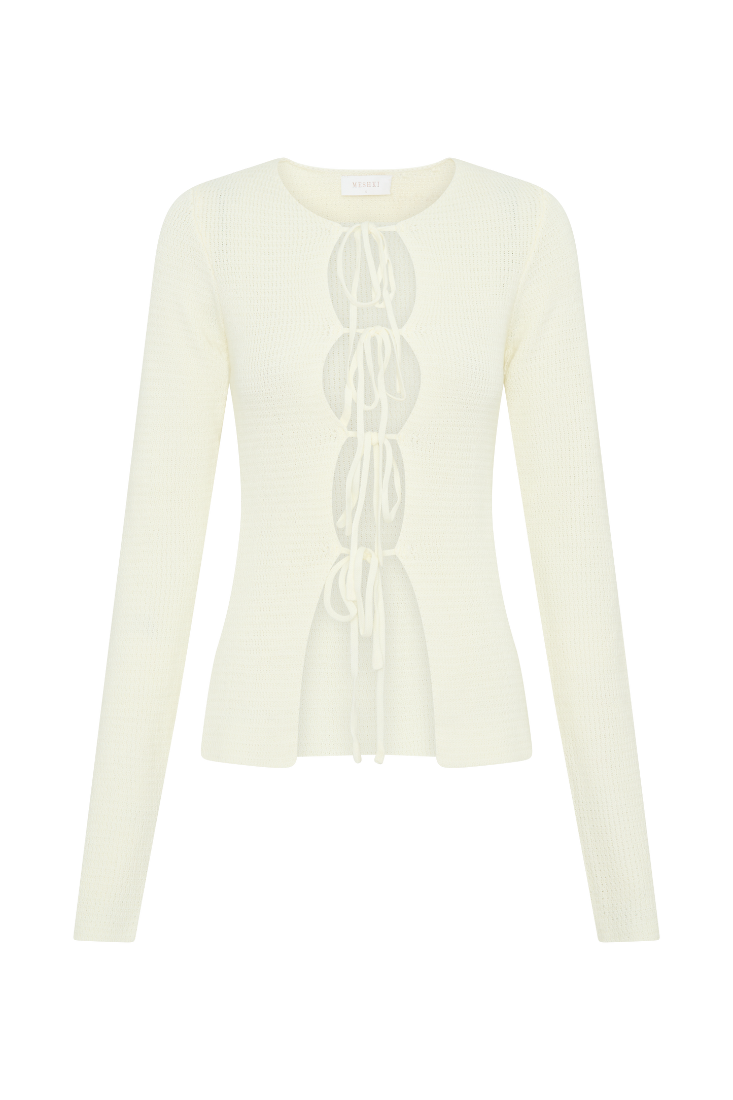 Noah Knit Tie Long Sleeve Top - Ivory