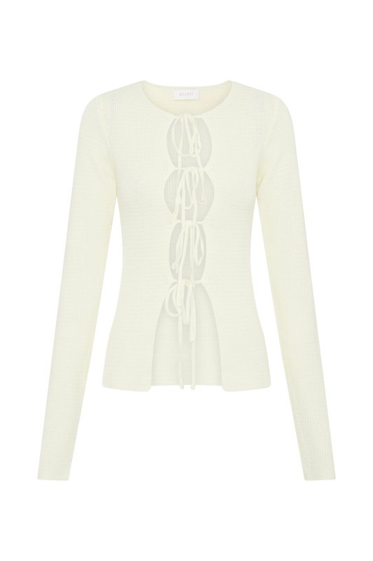 Noah Knit Tie Long Sleeve Top - Ivory