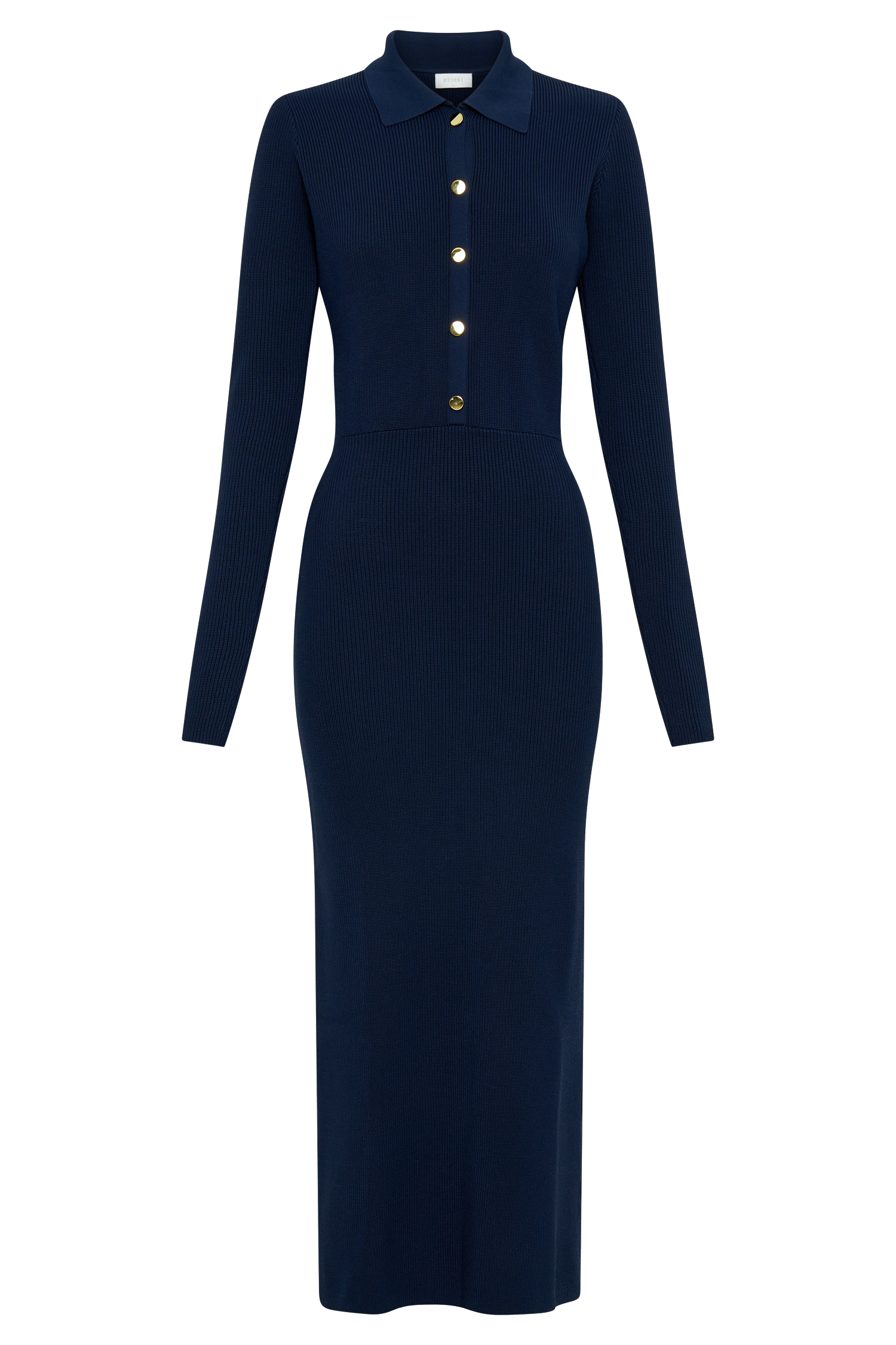 navy midi dress uk Abbey Buttoned Knit Midi Dress - Navy