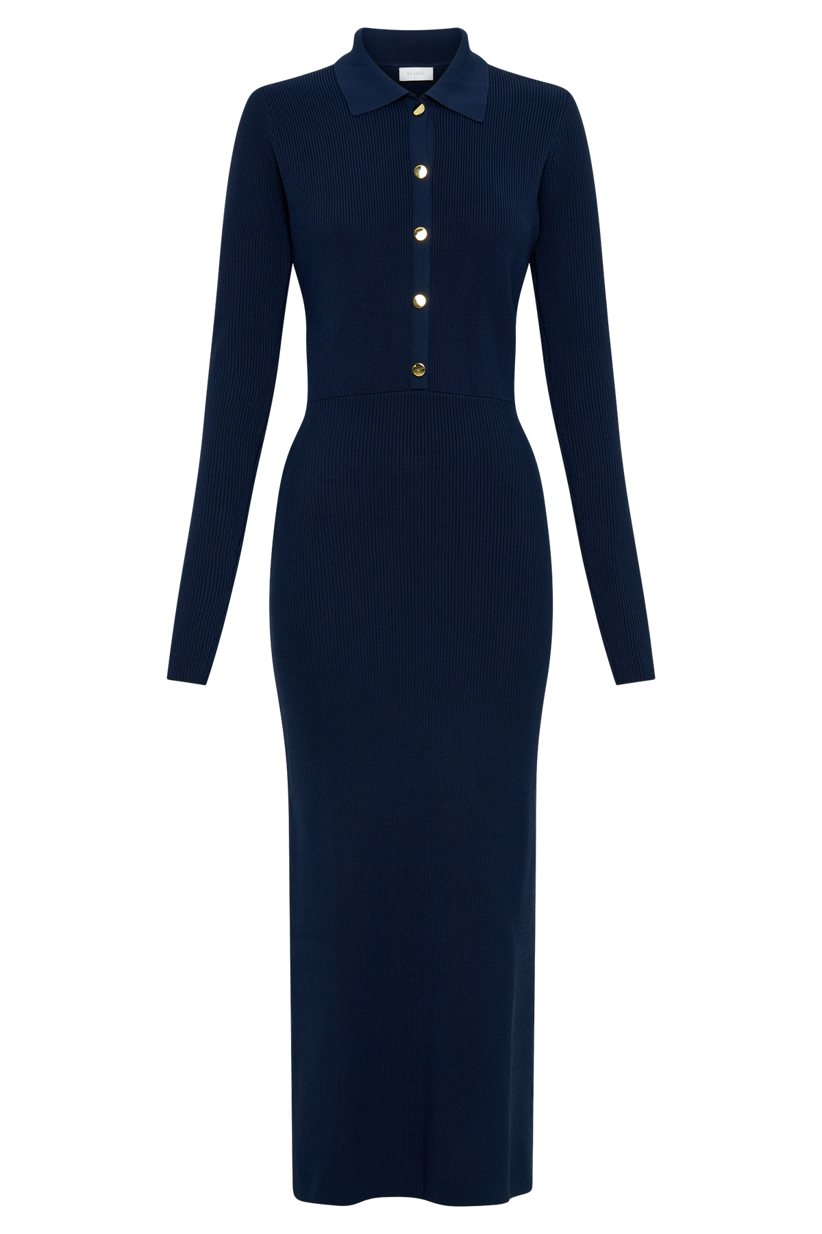 Abbey Buttoned Knit Midi Dress - Navy #7