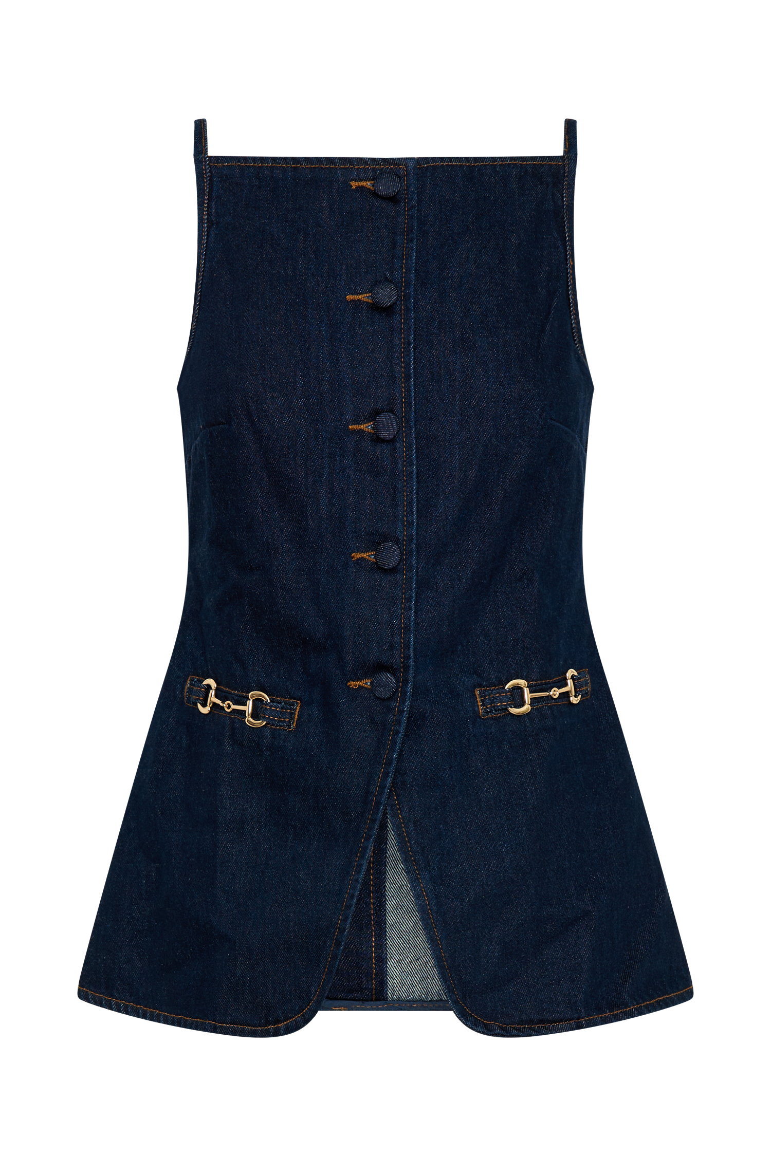 Ashton Sleeveless Button Denim Top - Indigo Blue #8