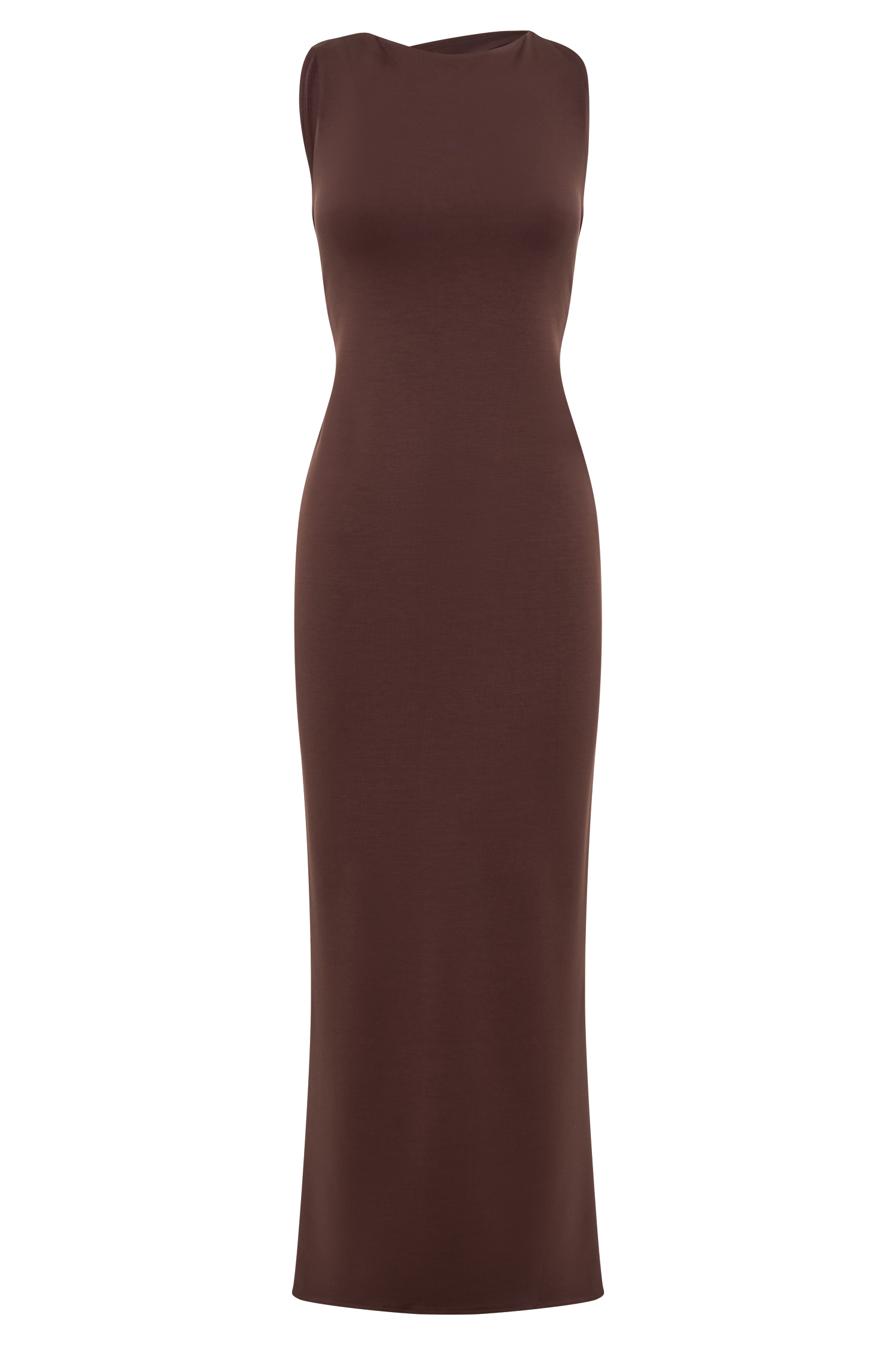 Catelyn Asymmetrical Scuba Jersey Midi Dress - Cacao Brown #7