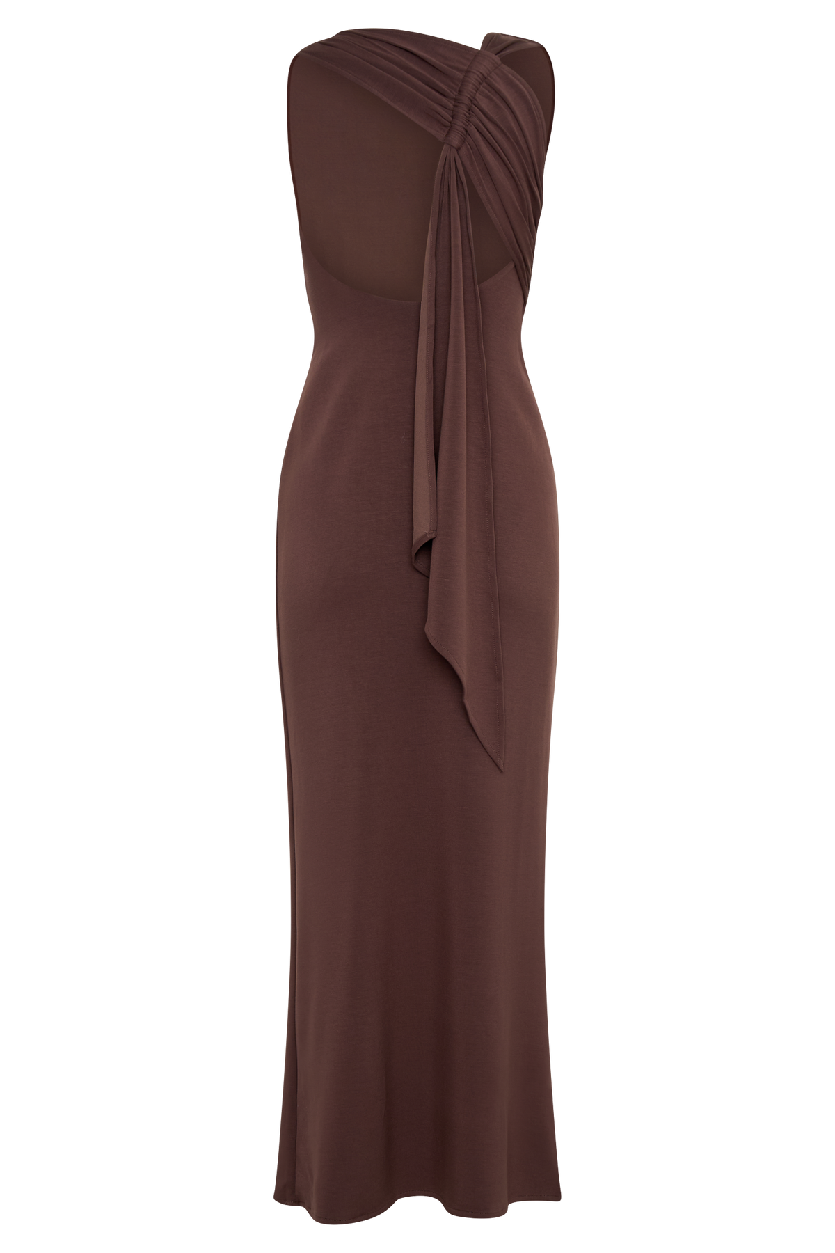 Catelyn Asymmetrical Scuba Jersey Midi Dress - Cacao Brown #6