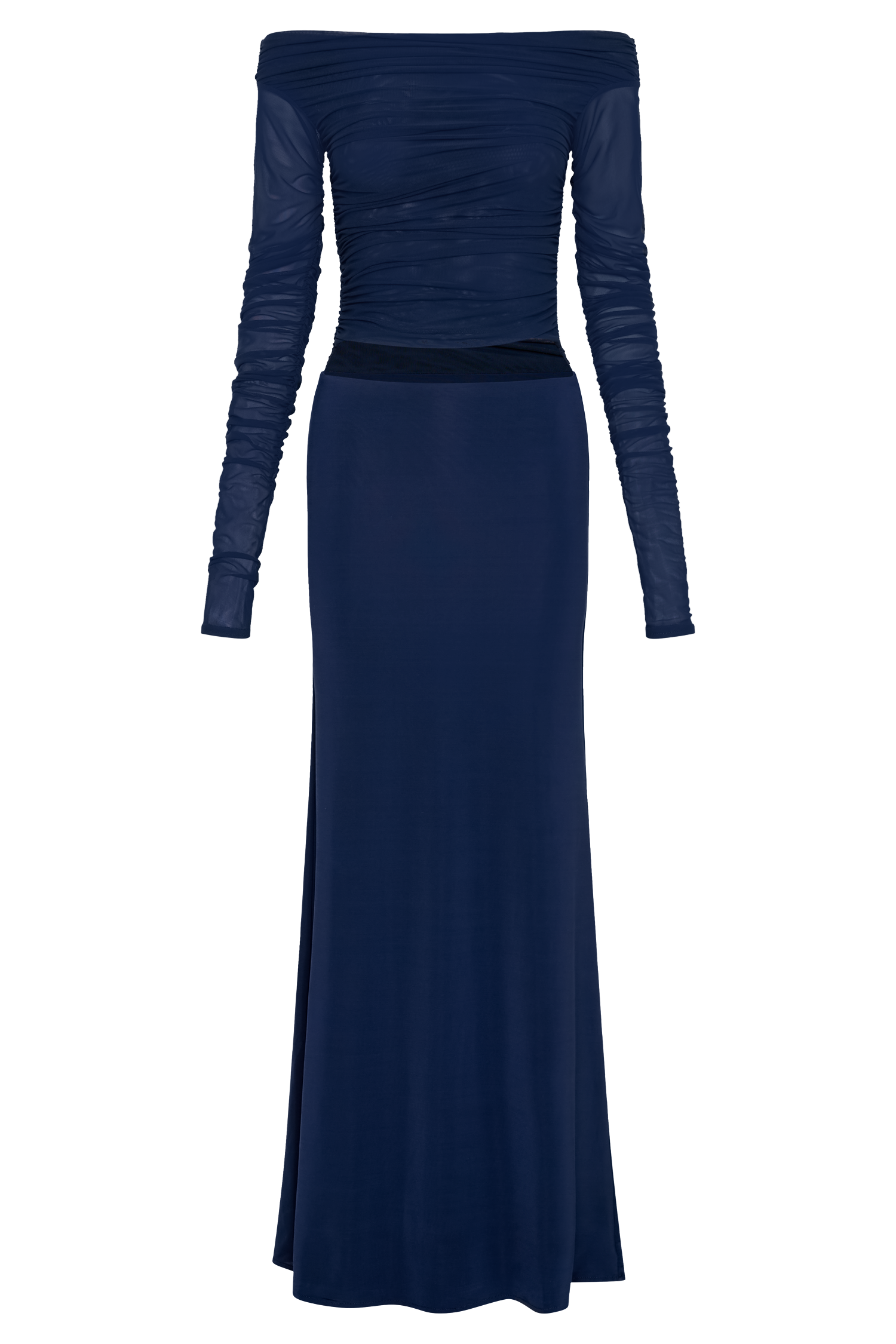 Darla Mesh And Slinky Off Shoulder Maxi Dress - Dark Navy #7