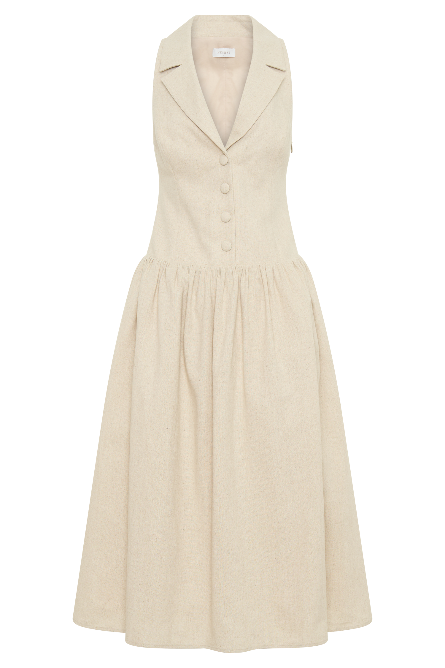 Valery Linen Midi Collar Dress - Natural #8
