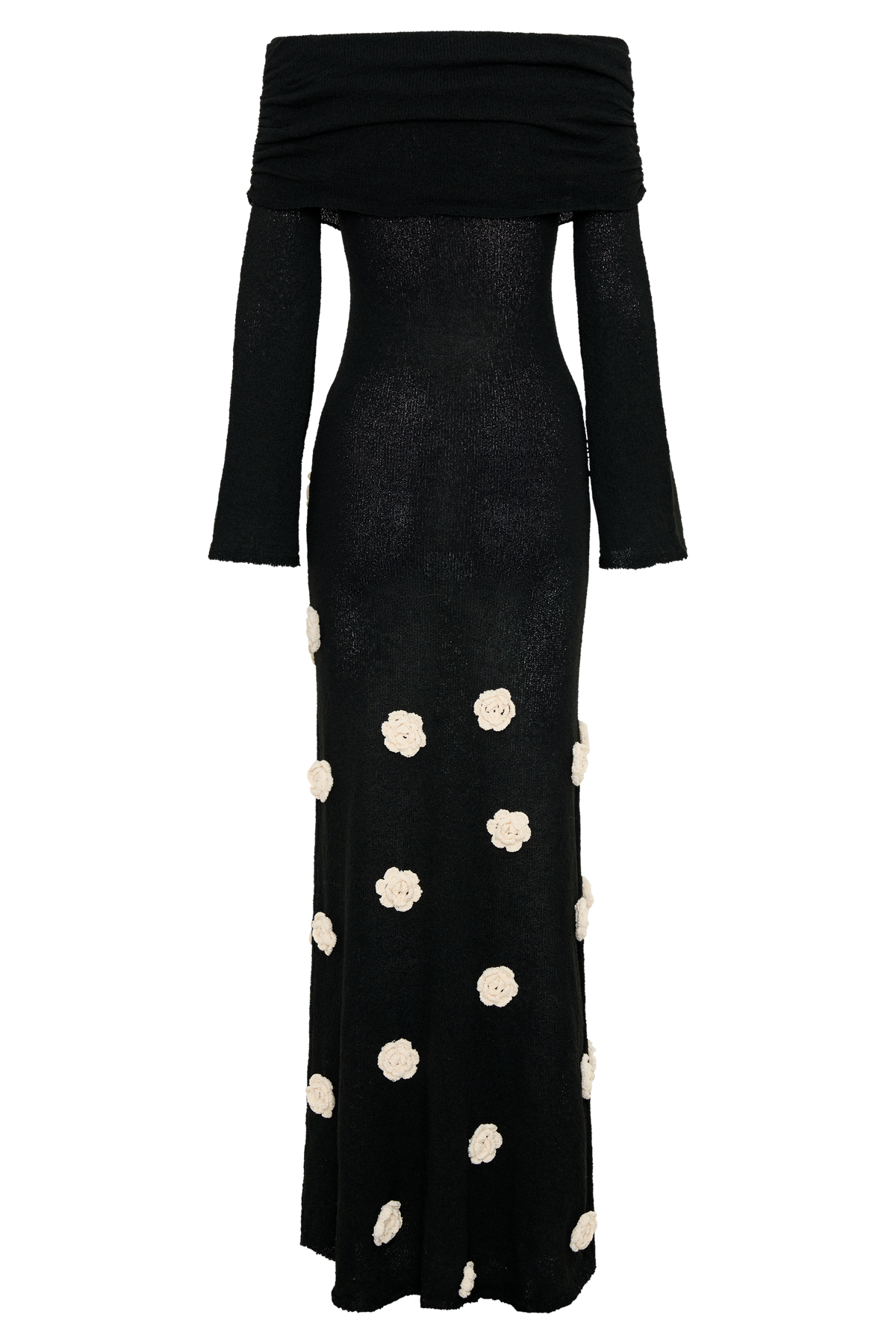 Kiki Off Shoulder Knit Rose Maxi Dress - Black/White #6