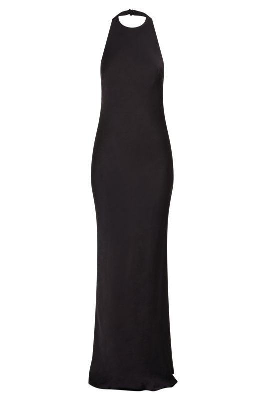 Rinna Satin Halter Maxi Dress - Black