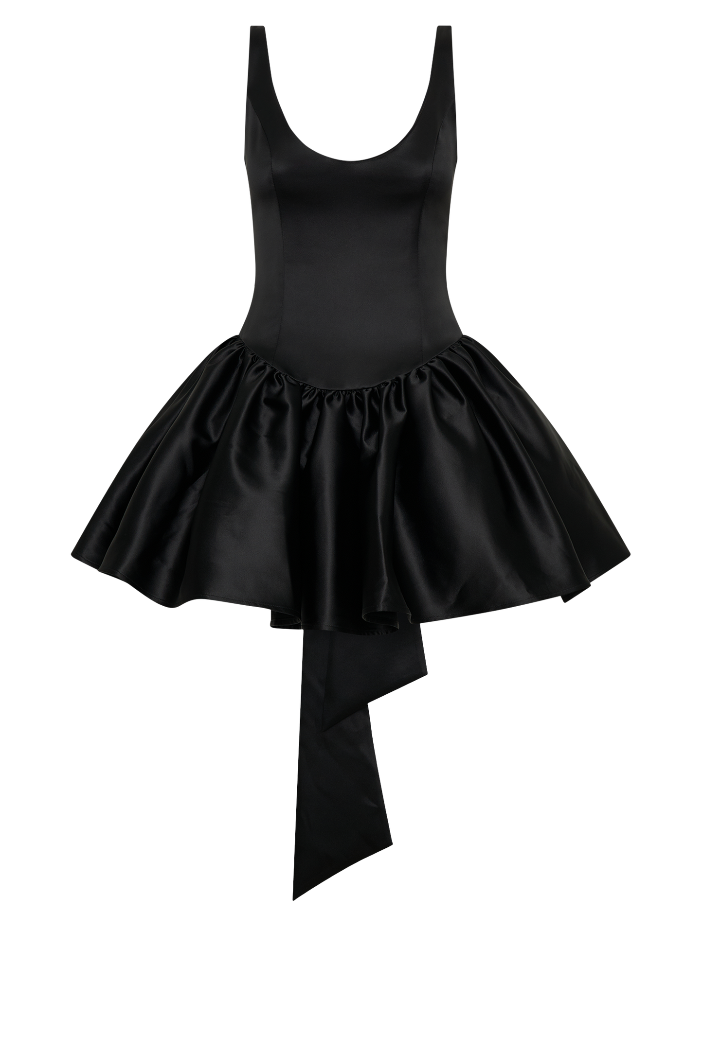 Felicia Satin Mini Dress With Bow - Black