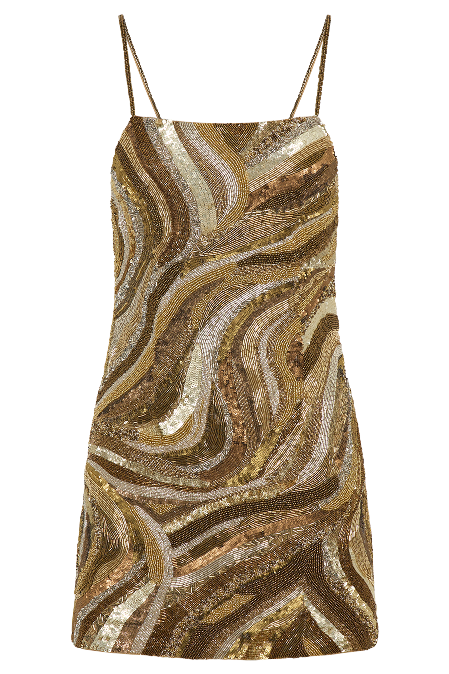 Eloise Hand Beaded Mini Dress - Gold Swirl Print #10