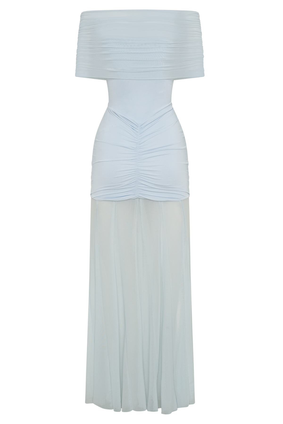 Caspian Slinky And Mesh Off Shoulder Maxi Dress - Pale Blue #8