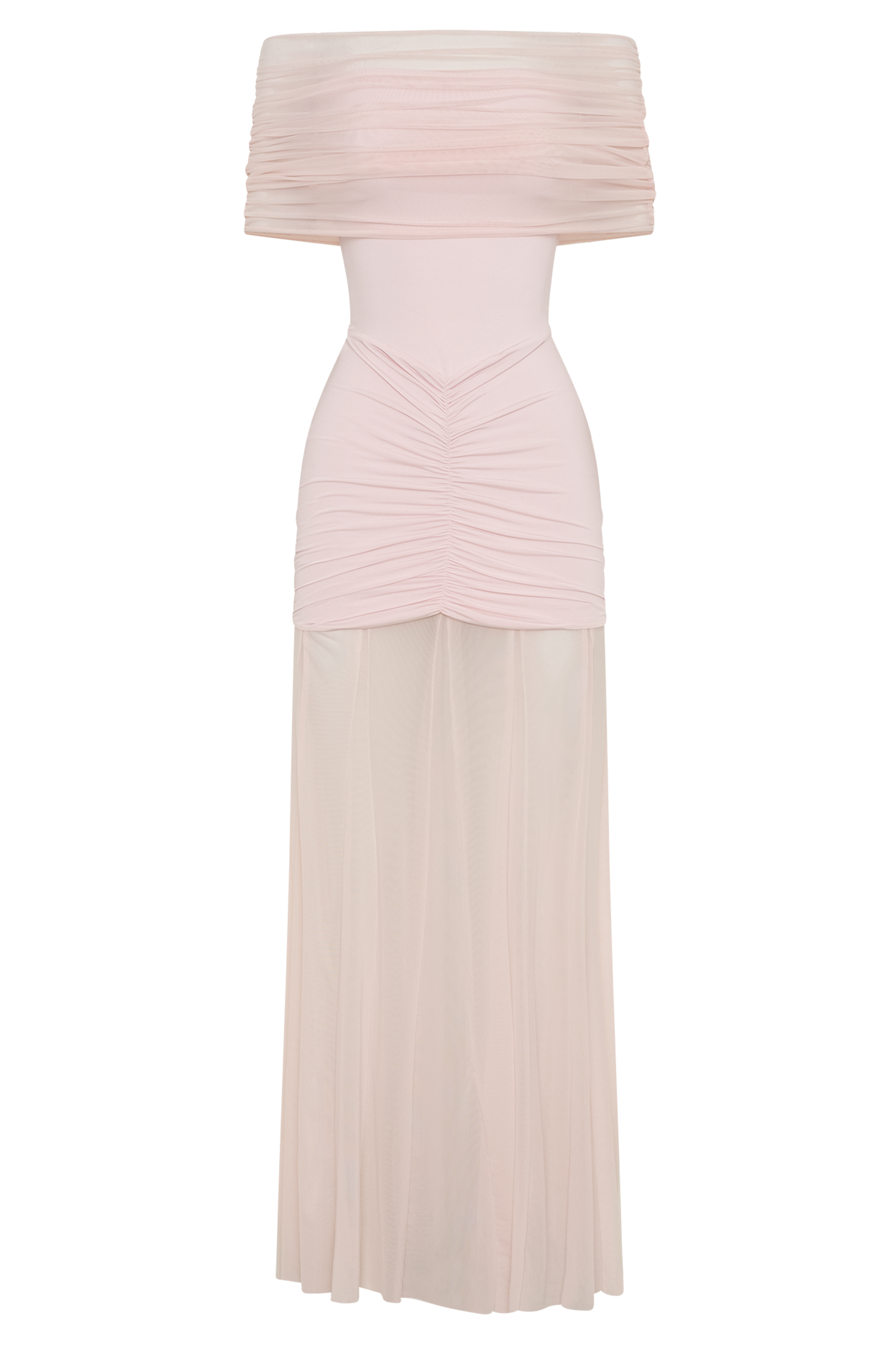 Caspian Slinky And Mesh Off Shoulder Maxi Dress - Pale Pink #9
