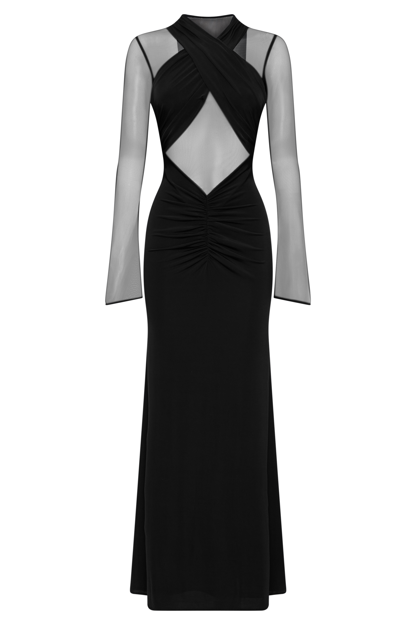 Tania Slinky And Mesh Long Sleeve Maxi Dress - Black