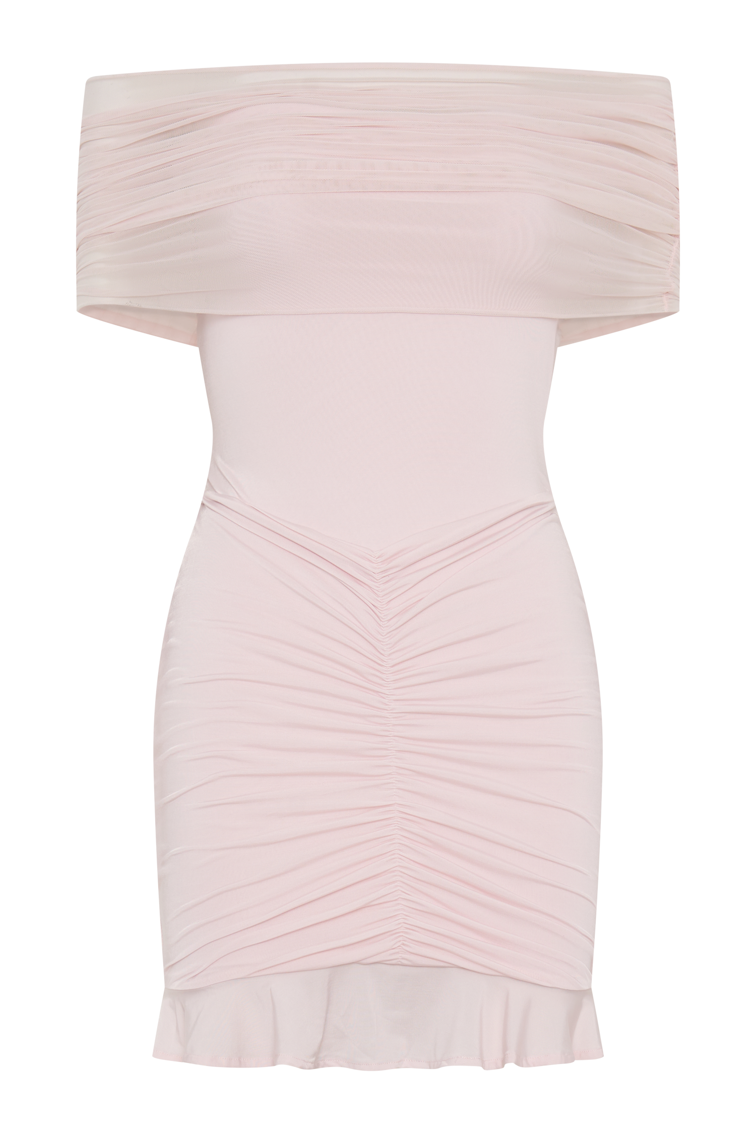 Caspian Slinky And Mesh Off Shoulder Mini Dress - Pale Pink #8