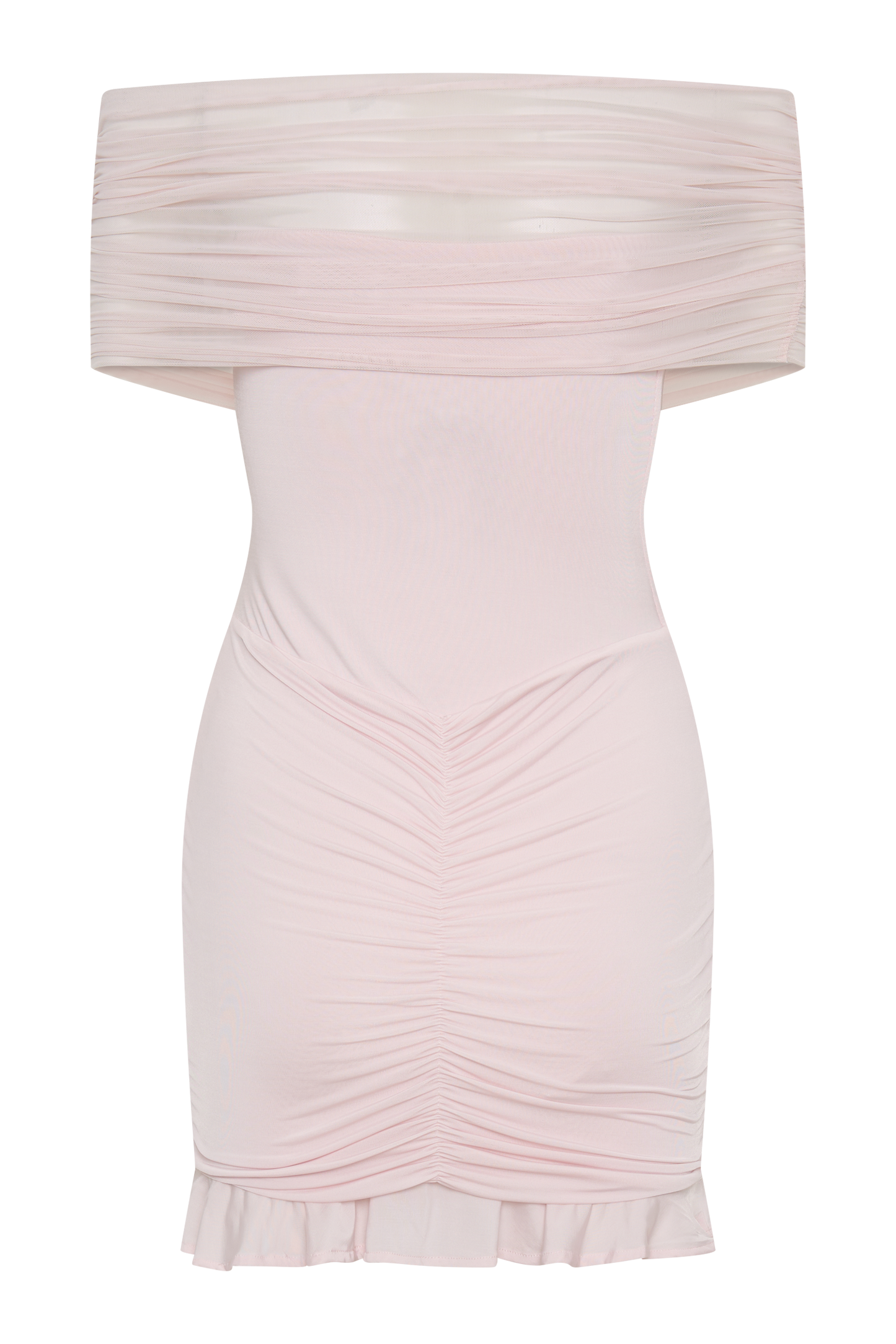 Caspian Slinky And Mesh Off Shoulder Mini Dress - Pale Pink