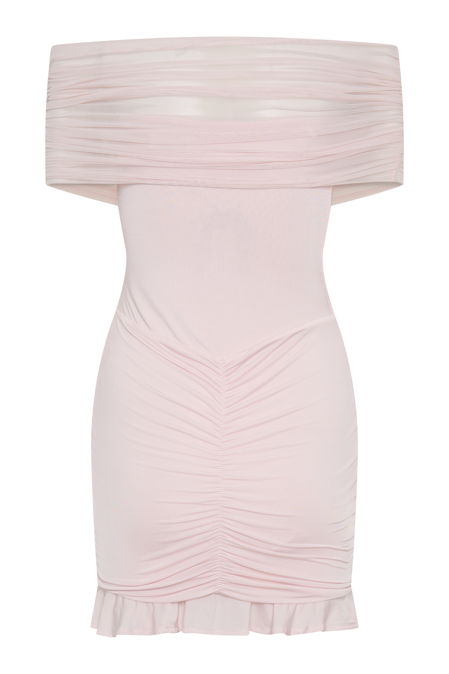 Caspian Slinky And Mesh Off Shoulder Mini Dress - Pale Pink #7
