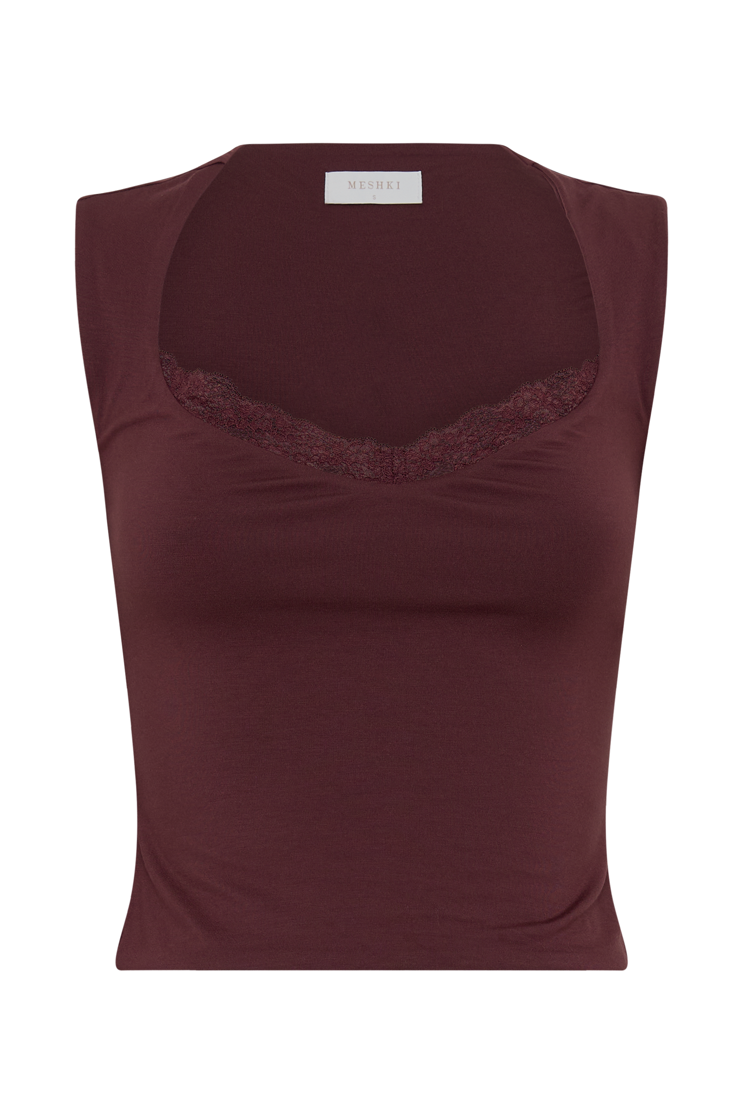 Tatianna Lace Trim Modal Top - Mahogany