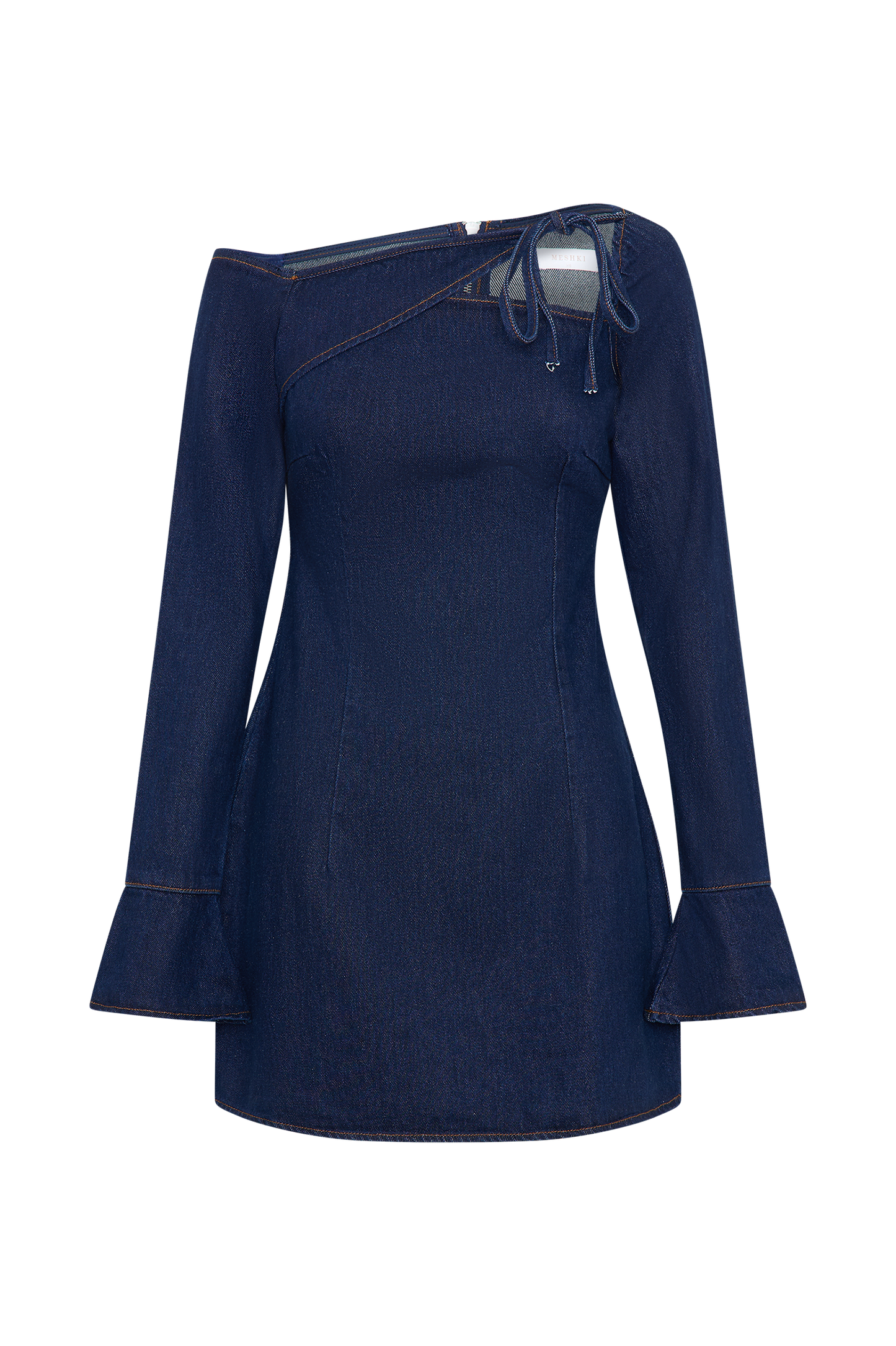 Cece Denim Mini Dress With Ties - Indigo Blue