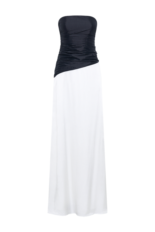 Serena Strapless Taffeta Maxi Dress - White/Black