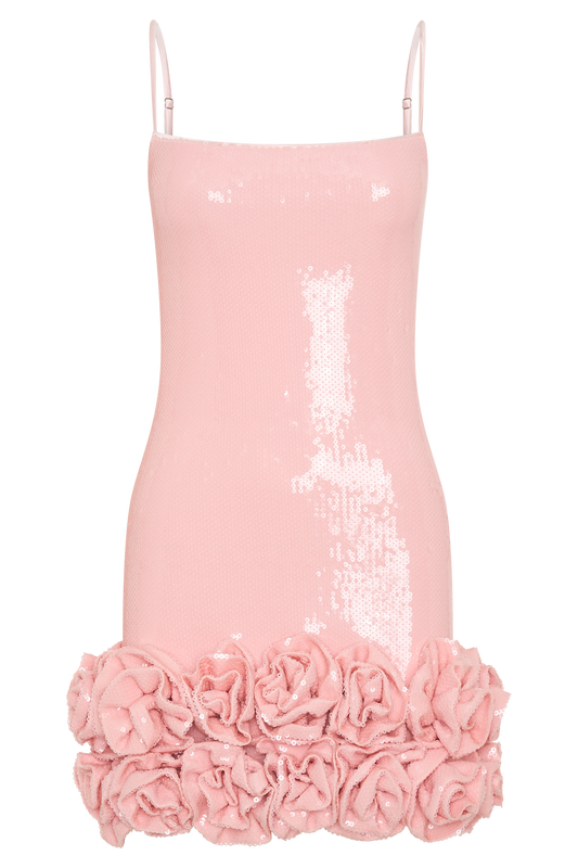 Faye Sequin Flower Mini Dress - Pale Pink