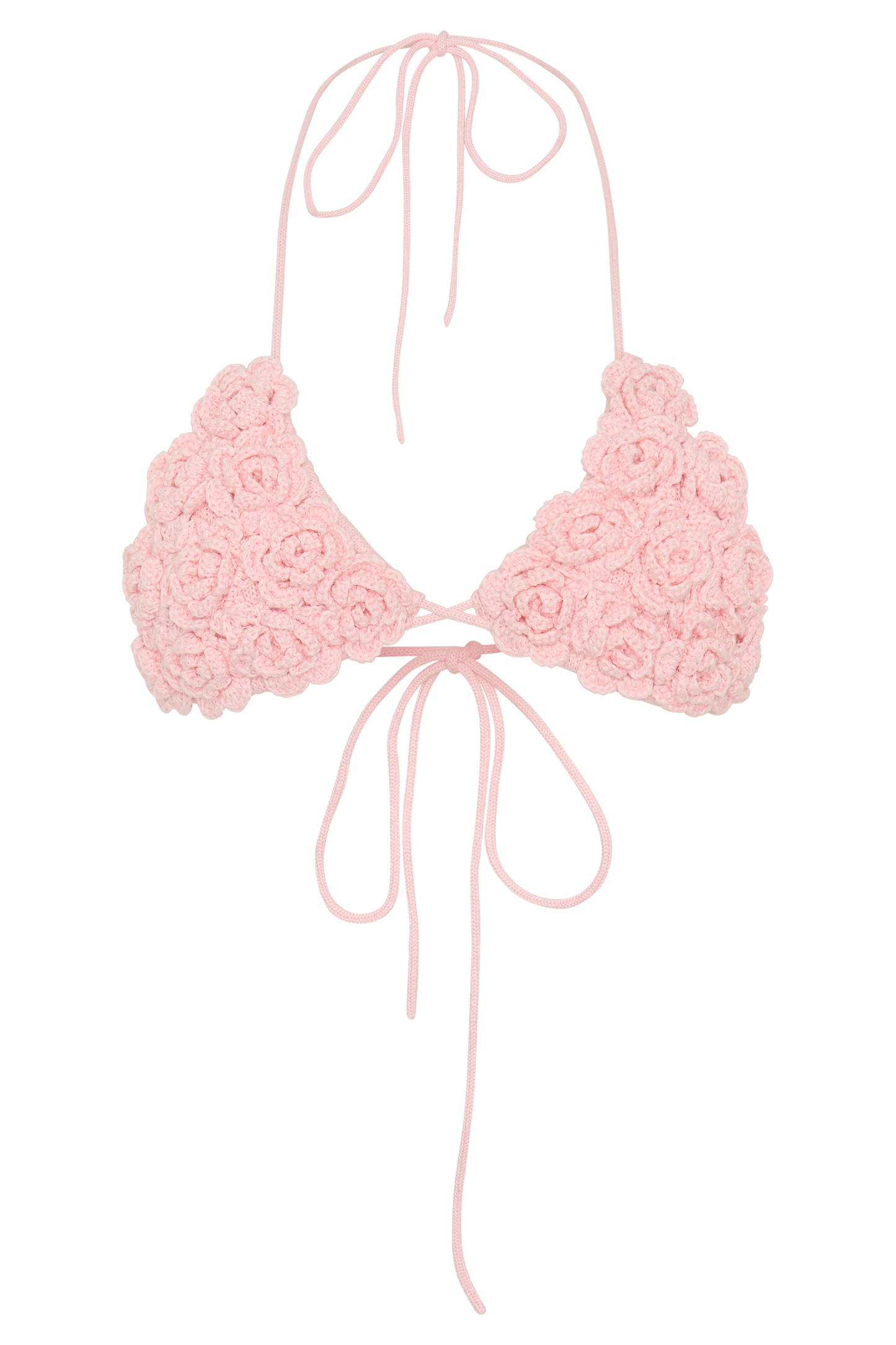 Aesha Floral Crochet Bikini Top - Pale Pink