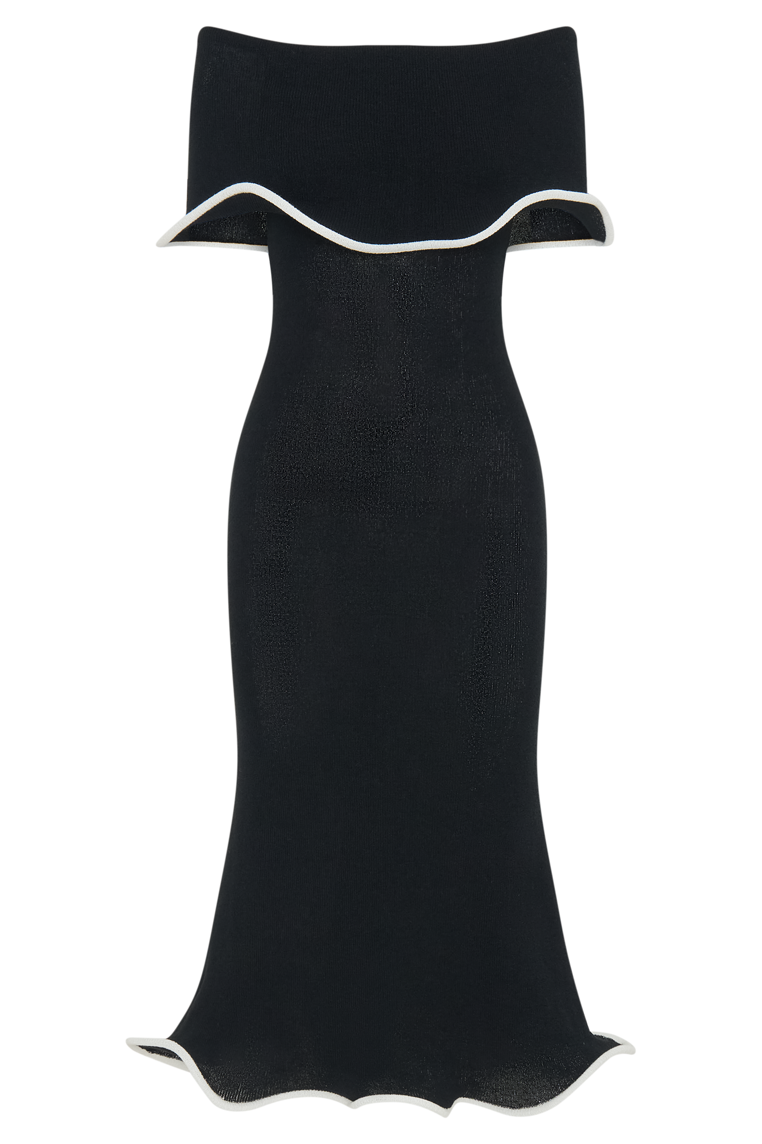 Molly Off Shoulder Knit Midi Dress - Black/White #7