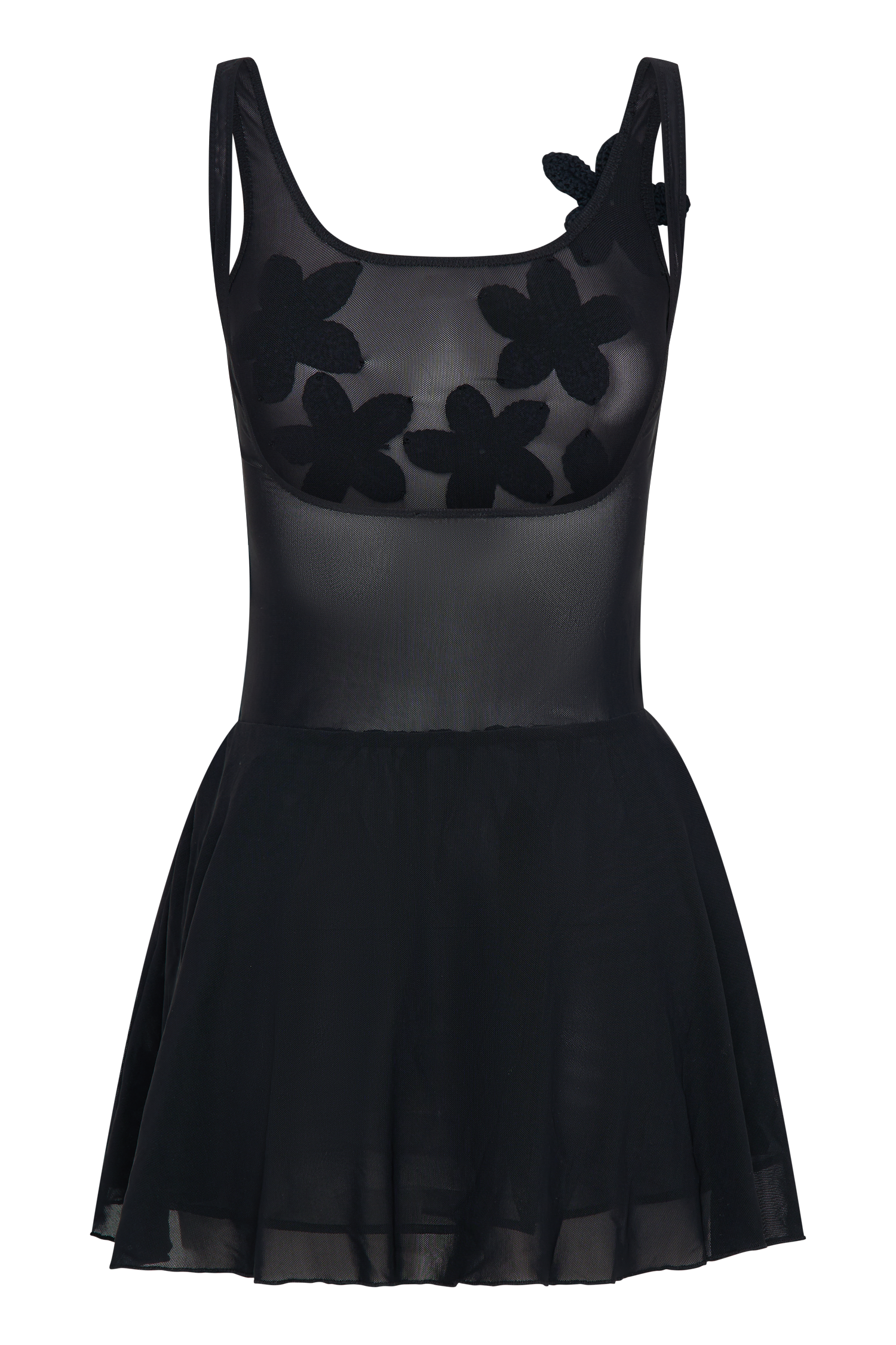 Melanie Mesh Mini Dress With Flowers - Black #7