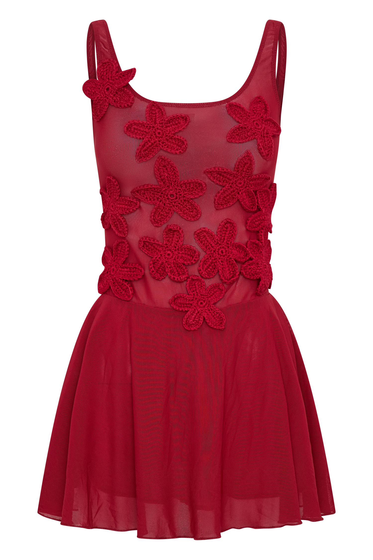 Melanie Mesh Mini Dress With Flowers - Ruby #7