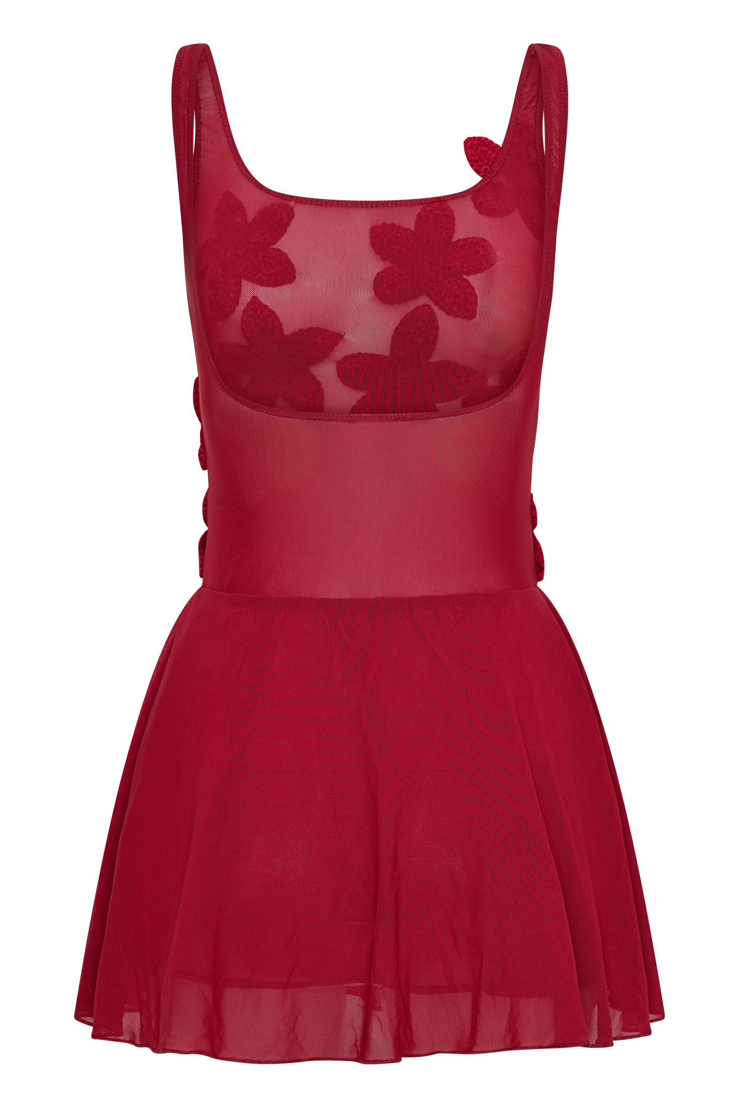 Melanie Mesh Mini Dress With Flowers - Ruby #6