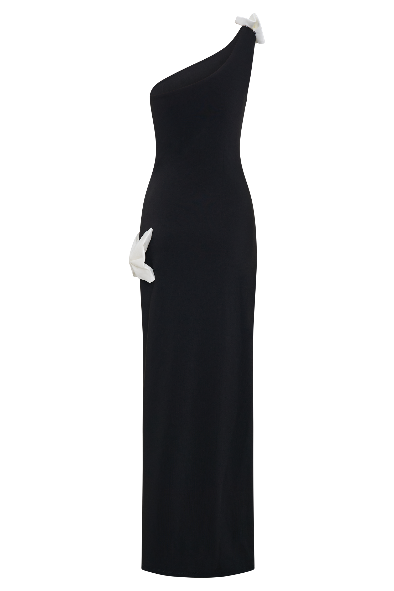 Hallie One Shoulder Bow Maxi Dress - Black/White #6