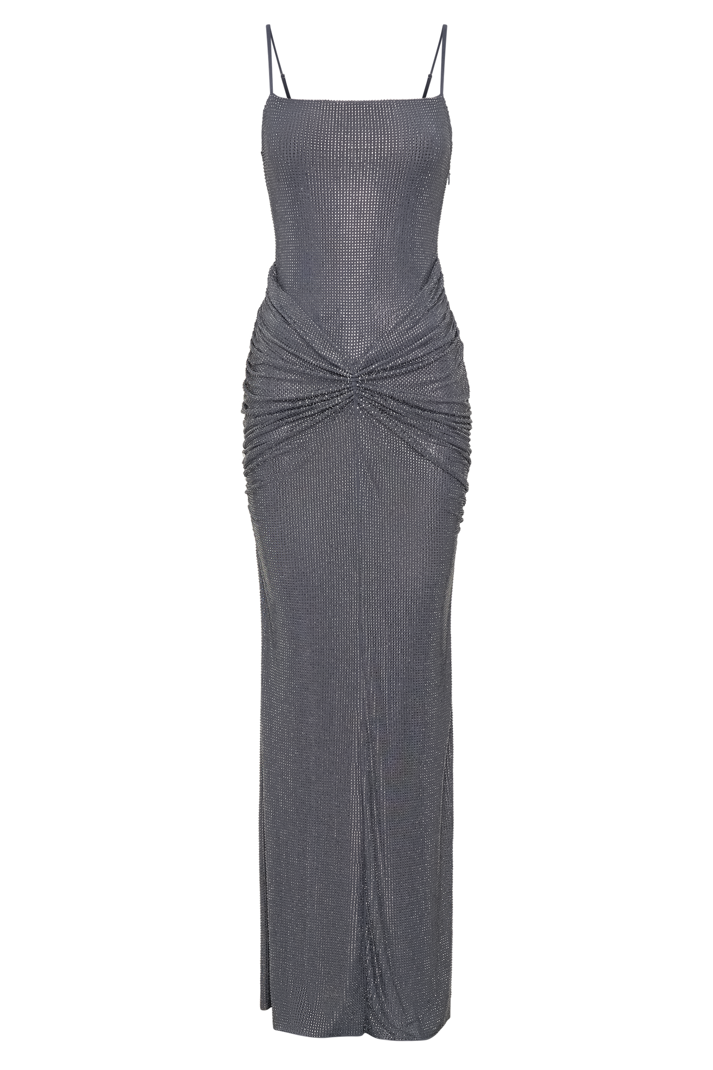 Roisin Diamante Satin Maxi Dress - Gunmetal