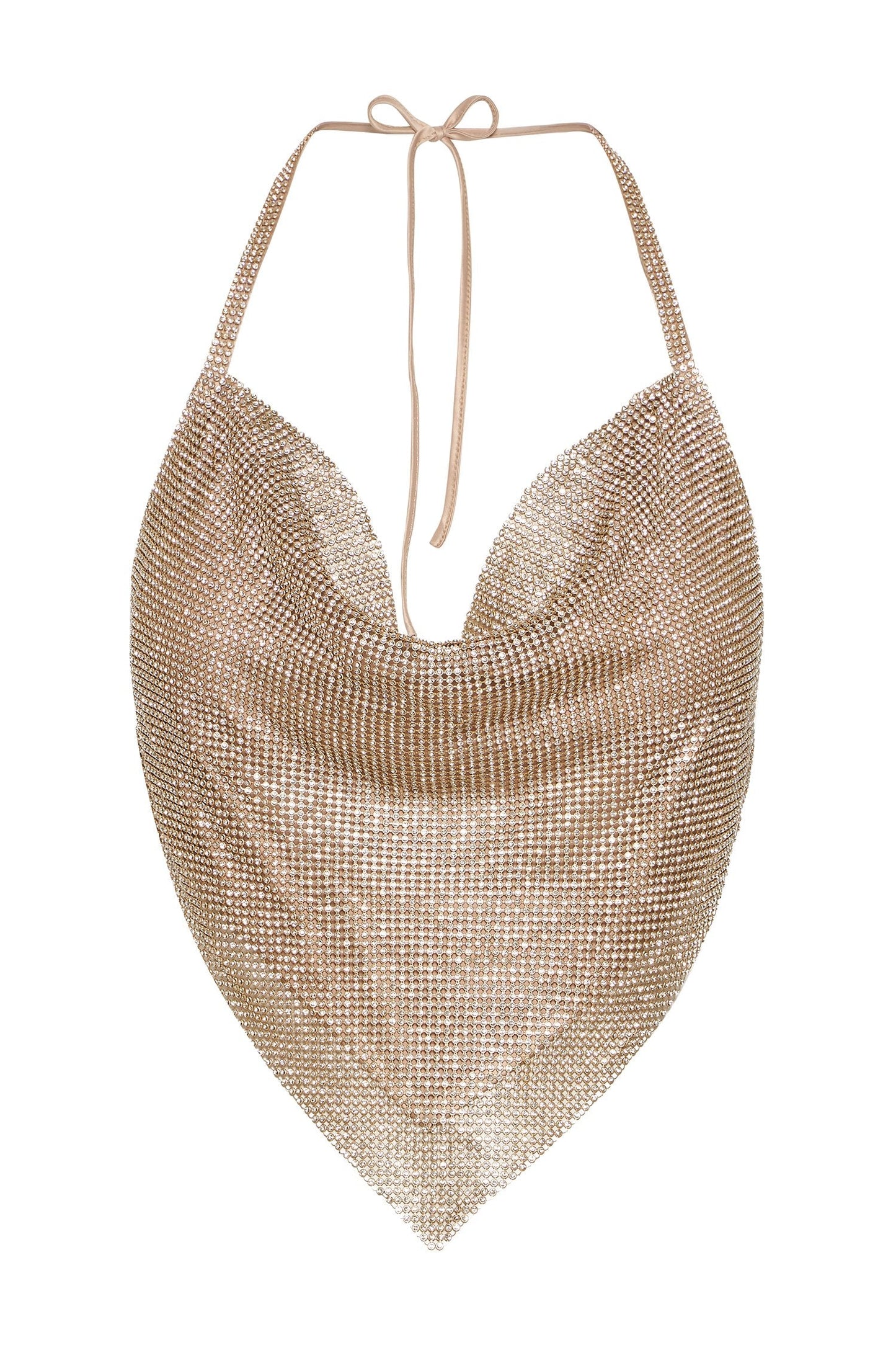 Daphne Diamante Cowl Neck Halter Top - Gold