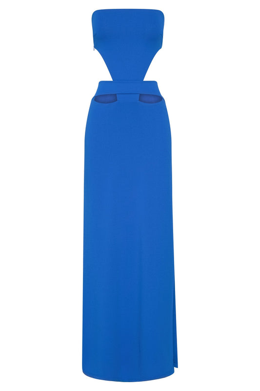 Marissa Strapless Maxi Dress With Waist Tie - Cobalt Blue