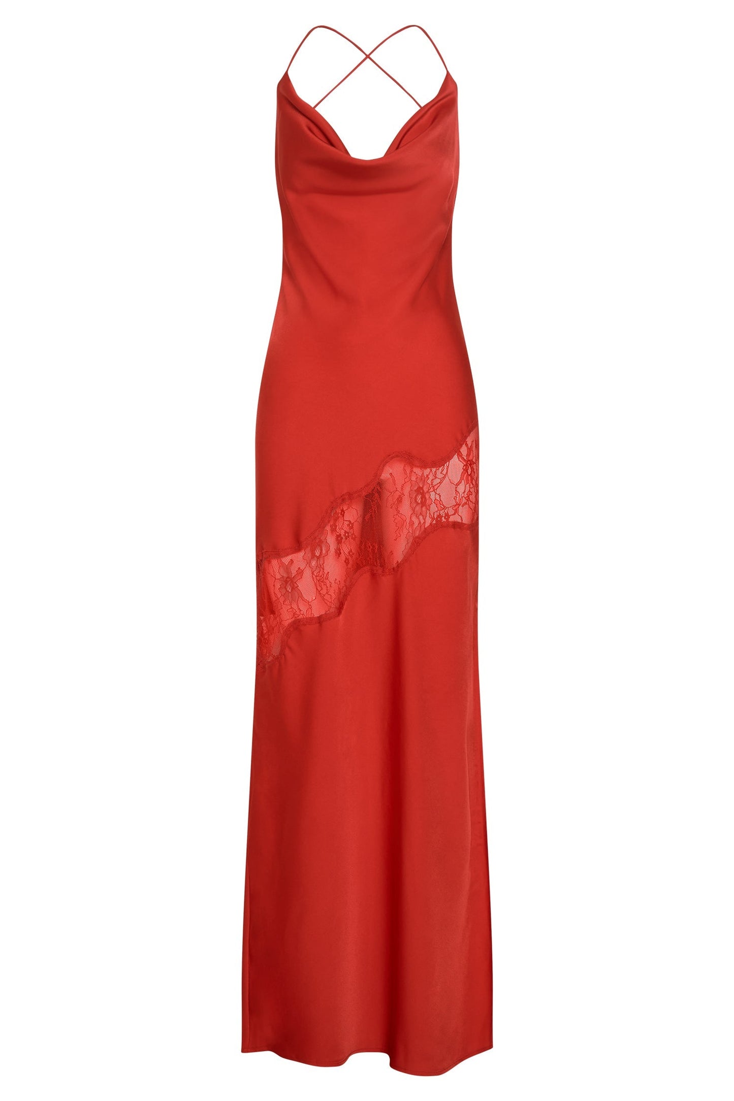 Chandra Lace Detail Satin Maxi Dress - Red