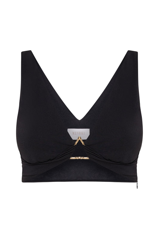 Jacqui Triangle Hardware Crop Top - Black