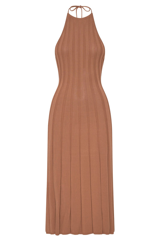 Adrienne Halter Neck Midi Dress - Tan