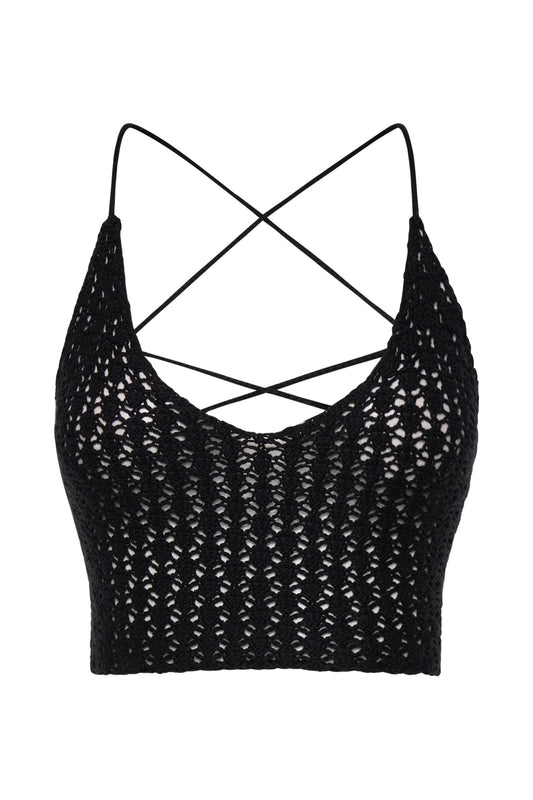 Rosella Crochet Crop Top - Black