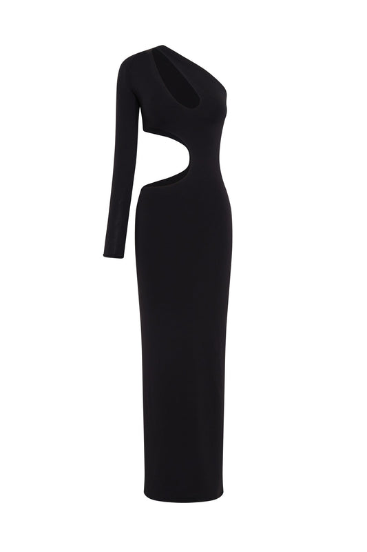 Joyce One Shoulder Cut Out Maxi Dress - Black