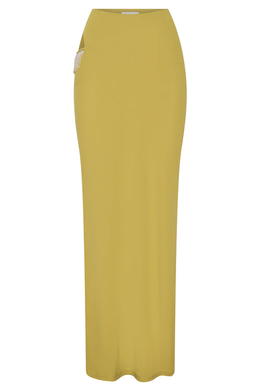 Jayleen Maxi Skirt With Fringe - Chartreuse