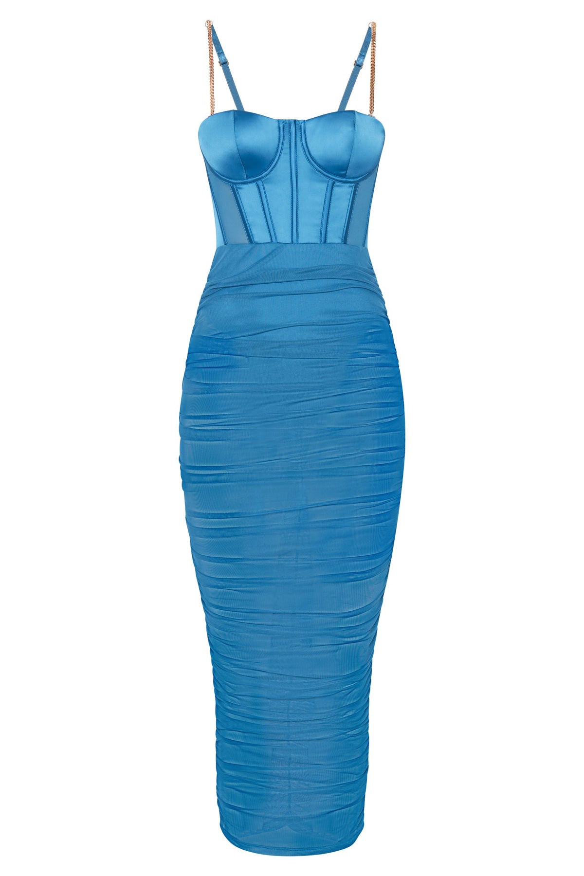 Tiarne Satin And Mesh Corset Midi Dress - Marine Blue #8