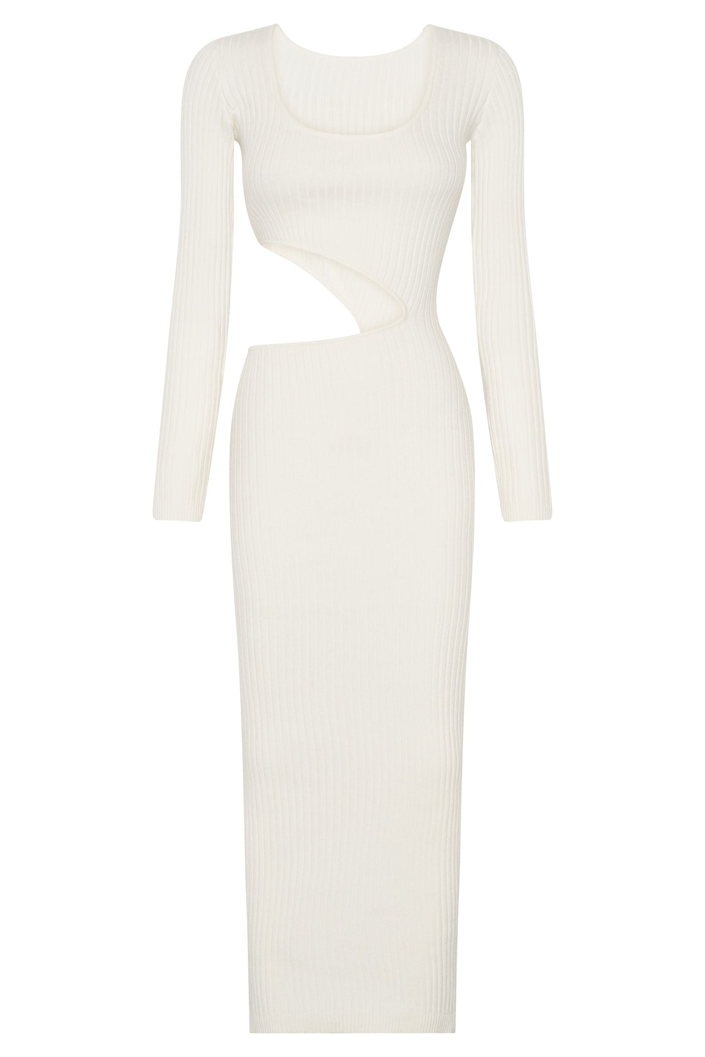 Gaia Cut Out Asymmetric Knitted Midi Dress - White