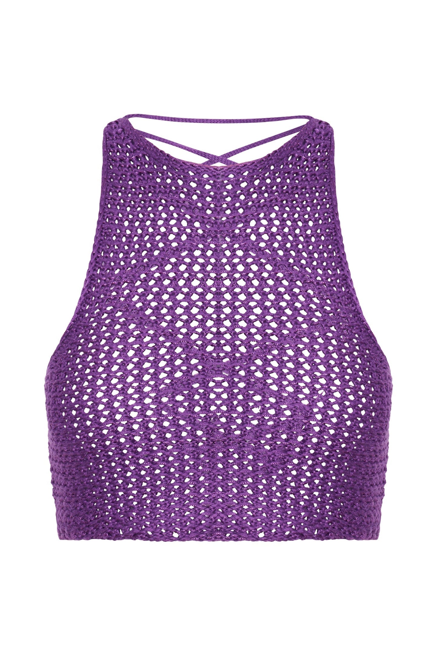 Raquel Crochet Lace Up Back Top - Grape