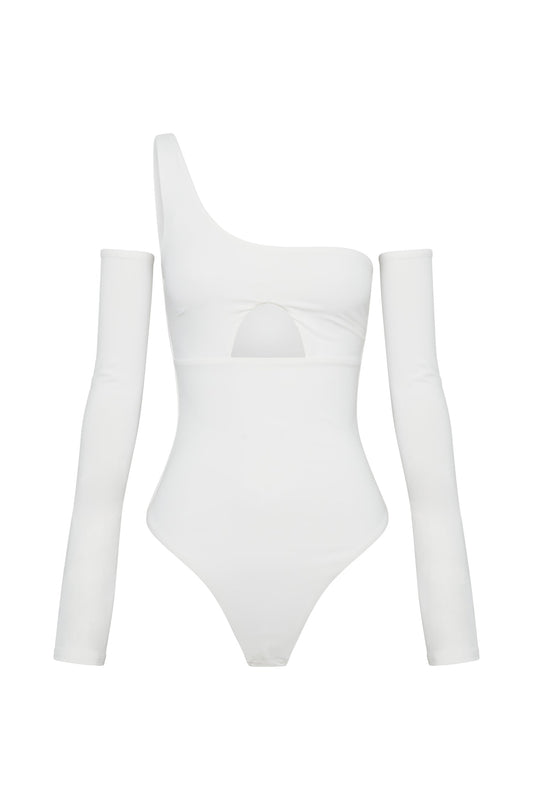 Lexi One Shoulder Cut Out Bodysuit - White