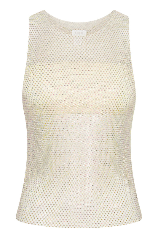 Emerson Diamante Mesh Tank Top - Cream