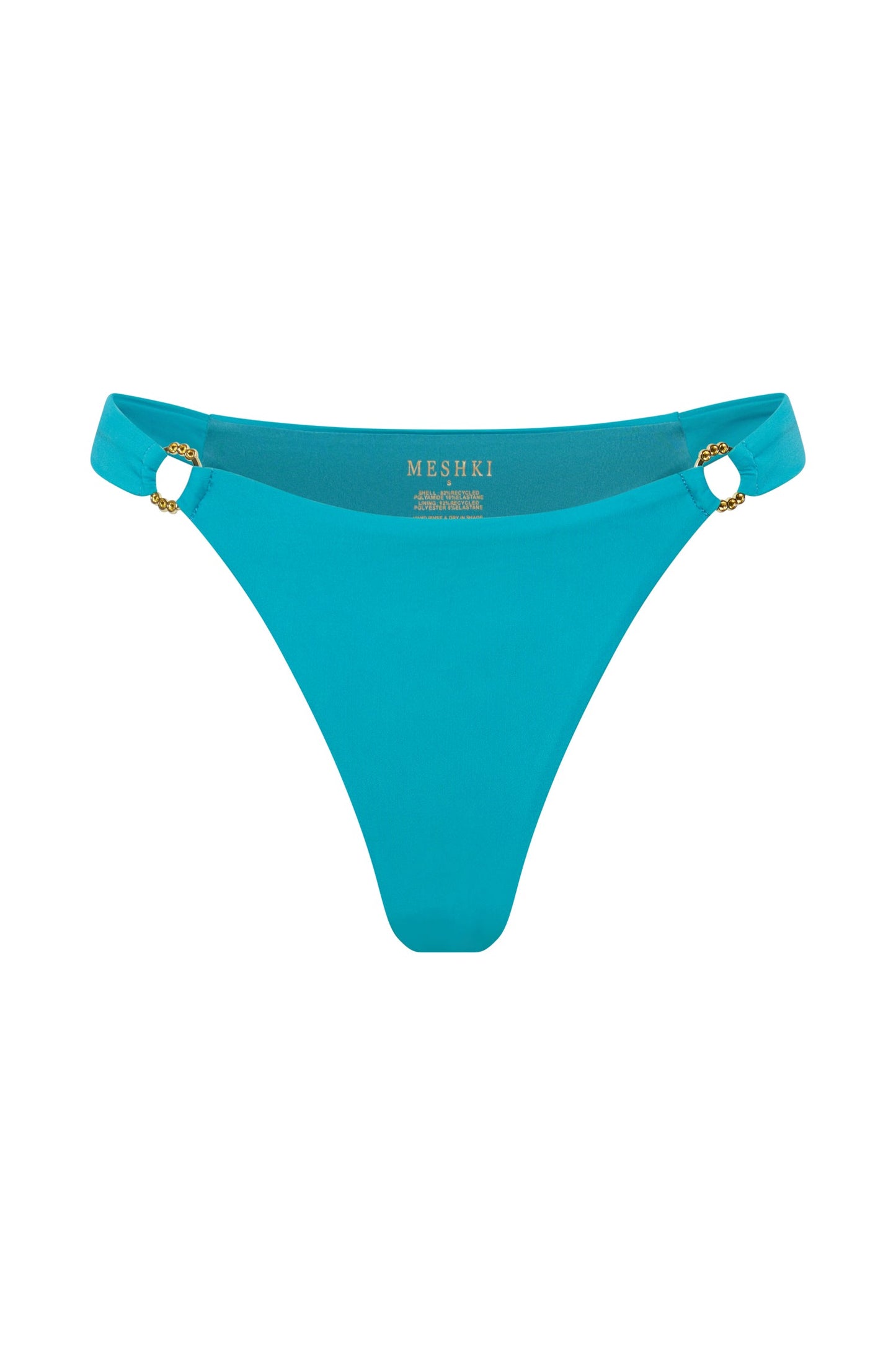 Melody Recycled Nylon Thick Strap Bikini Bottoms With Diamante Trim - Turquoise