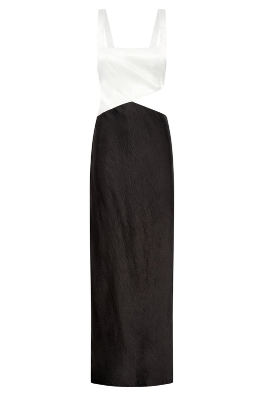 Gianna Two Tone Slashed Maxi Dress - Black